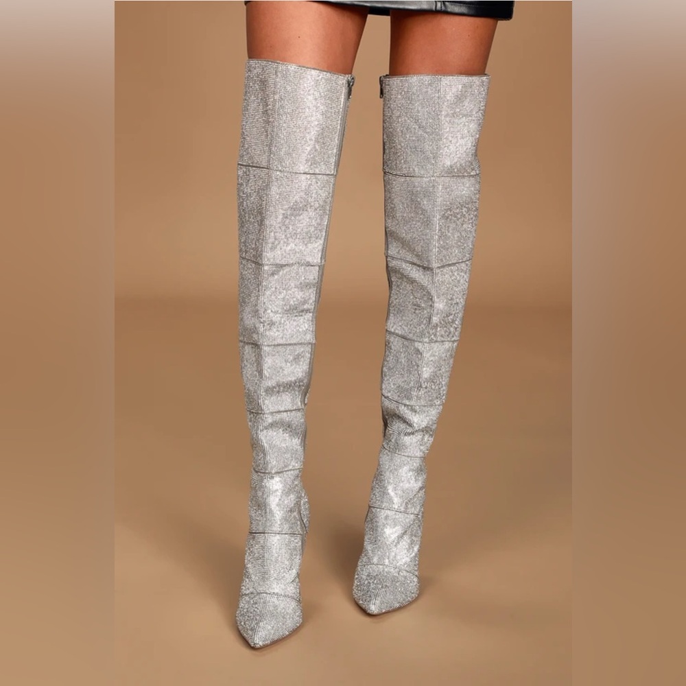 STEVE MADDEN Wonders Rhinestone Pointed-Toe Over the Knee Boots